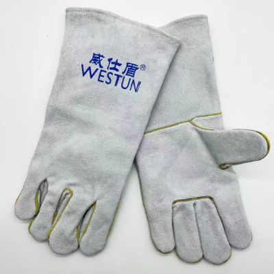G-2112 B级颈皮卫衣里双层防开线电焊手套 35cm